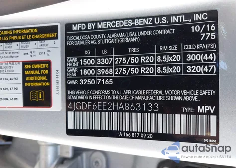 2017 Mercedes-Benz Gls 450 4Matic z USA, uszkodzony, nr VIN 4JGDF6EE2HA863133